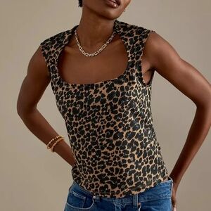 Maeve By Anthropologie Cap Sleeve Cut In Knit Top Cheetah Print Size Small